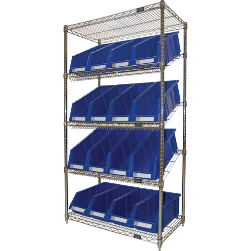 Slanted Wire Shelf with Bins, 5 Tiers, 36" W x 63" H x 18" D Infinity Industrial Services Inc.