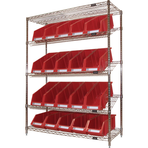 &eacute;tag&egrave;re en treillis m&eacute;tallique &agrave; tablettes inclin&eacute;es avec bacs, Tiers 5, 48" la x 63" h x 18" p Infinity Industrial Services Inc.
