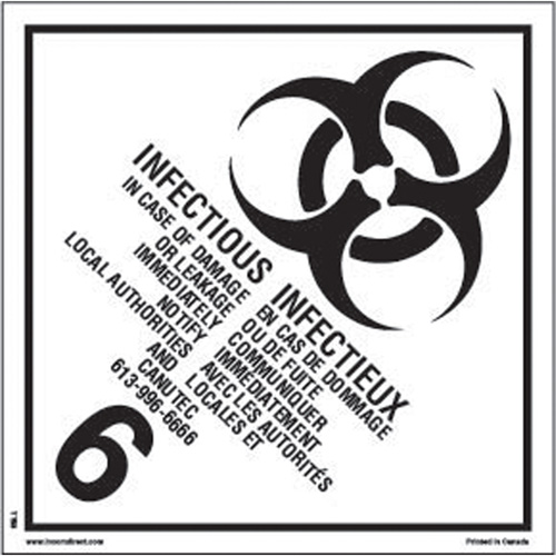 TDG Shipping Labels, Class 6.2, Infectious Substances, Paper Infinity Industrial Services Inc.