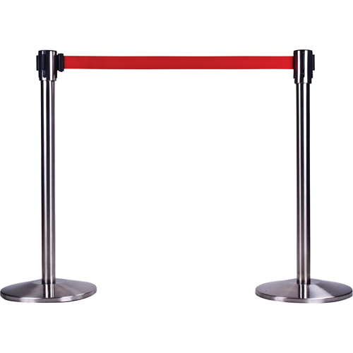 Barri&egrave;res sur pieds pour le contr&ocirc;le des foules, Acier, 35" h, Ruban Rouge, Longueur du ruban 7' Infinity Industrial Services Inc.