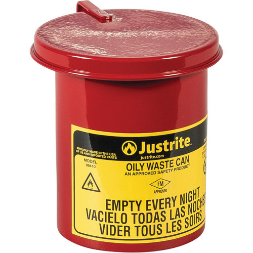 Mini bidons pour d&eacute;chets huileux pour dessus d'&eacute;tabli, Homologu&eacute; FM, 0,45 gal. US, Rouge Infinity Industrial Services Inc.