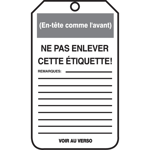 Lockout Tags, Cardstock, 3-1/8" W x 5-7/8" H, French Infinity Industrial Services Inc.