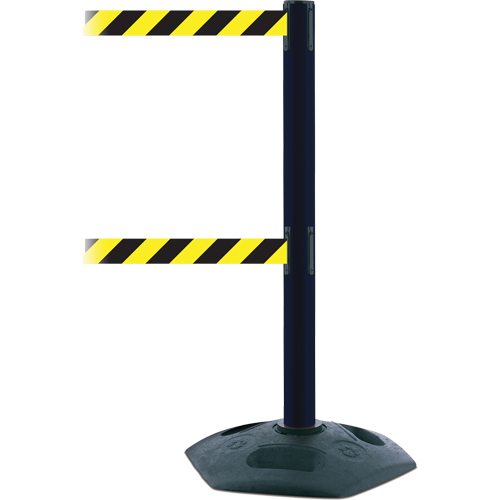 Poteau robuste &agrave; ligne double, Plastique, 38" h, Ruban Noir/Jaune, Longueur du ruban 7,5' Infinity Industrial Services Inc.