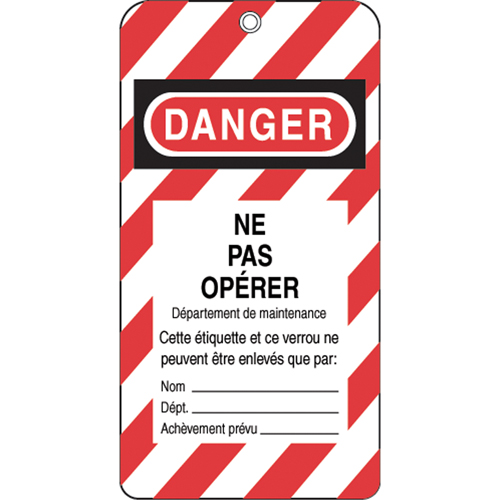 &eacute;tiquettes de verrouillage, Plastique, 3" la x 5-3/4" h, Français Infinity Industrial Services Inc.