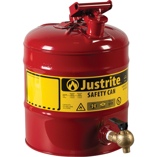 Bidon avec robinet s&eacute;curitaires pour laboratoires, Type I, Acier, 5 gal. US, Rouge, Homologu&eacute; FM Infinity Industrial Services Inc.