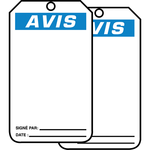 &eacute;tiquettes de s&eacute;curit&eacute; en français - &eacute;tiquettes avec ent&ecirc;ge vierge, Papier cartonn&eacute;, 3-1/8" la x 5-7/8" h, Français Infinity Industrial Services Inc.