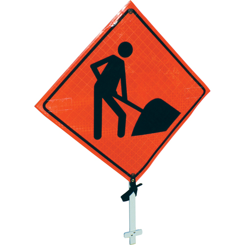 Enseigne sur poteau pr&eacute;sence de travailleurs, 24" x 24", Vinyle, Pictogramme Infinity Industrial Services Inc.