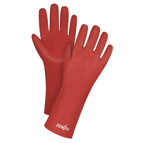 Red Smooth-Finish Chemical-Resistant Gloves, Size 9, 14" L, PVC, Interlock Inner Lining, 47-mil Infinity Industrial Services Inc.
