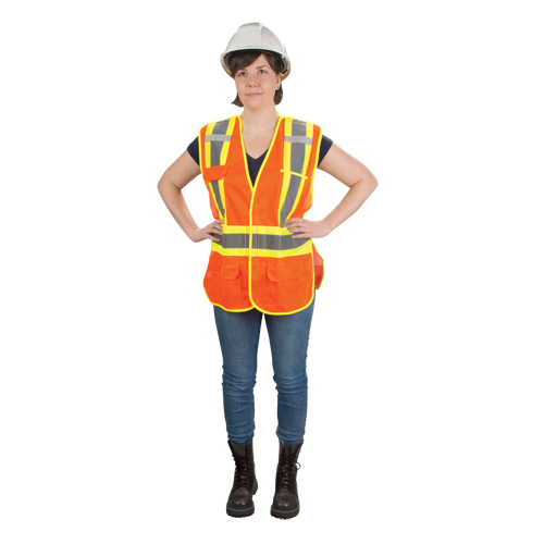 Veste d'arpenteur haute visibilit&eacute;, conforme &agrave; la CSA, Orange haute visibilit&eacute;, Grand, Polyester Infinity Industrial Services Inc.