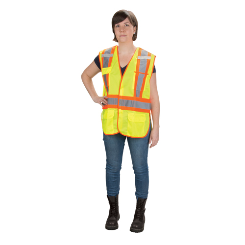 Veste d'arpenteur haute visibilit&eacute;, conforme &agrave; la CSA, Jaune lime haute visibilit&eacute;, Moyen, Polyester Infinity Industrial Services Inc.