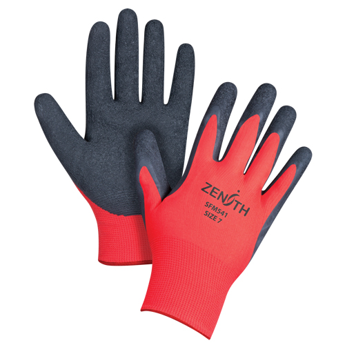 Gants enduits &agrave; prise cr&ecirc;p&eacute;e noir & rouge, 6/T-petit, R&ecirc;vetement Latex de caoutchouc, Calibre 13, Enveloppe en Polyester Infinity Industrial Services Inc.
