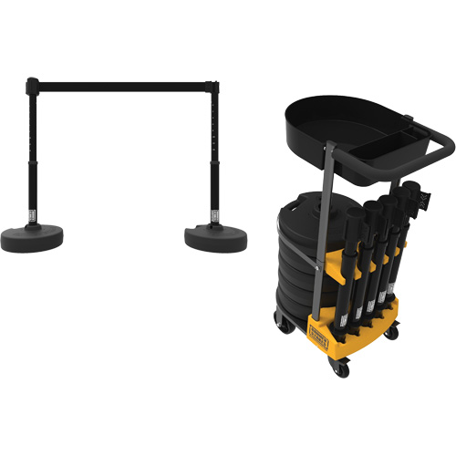 PLUS Barrier Post Cart Kit with Tray, 75' L, Metal, Black Infinity Industrial Services Inc.