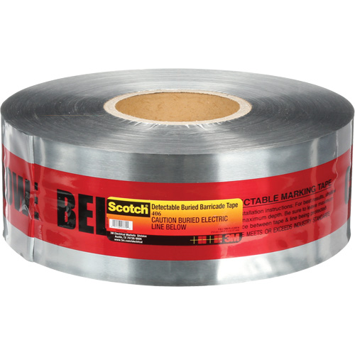 Ruban pour barri&egrave;res pour d&eacute;tection de services publics souterrains Scotch, Anglais, 3" la x 1000' lo, 5 mils, Noir/rouge Infinity Industrial Services Inc.
