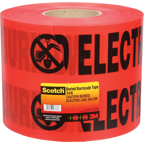 Ruban pour barri&egrave;res pour services publics souterrains Scotch, Anglais, 6" la x 1000' lo, 4 mils, Noir/rouge Infinity Industrial Services Inc.