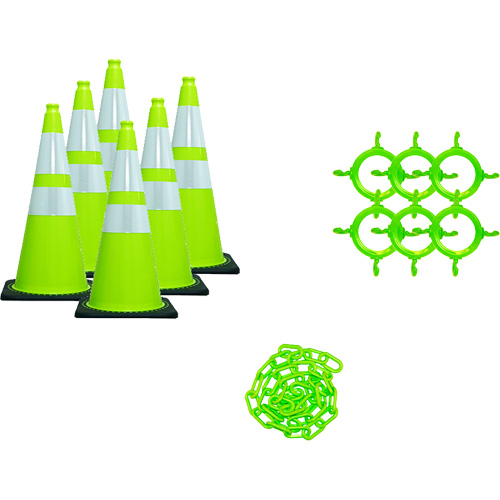 Traffic Cone & Chain Kit, 36", Green, 4" & 6" Reflective Collar(s) Infinity Industrial Services Inc.