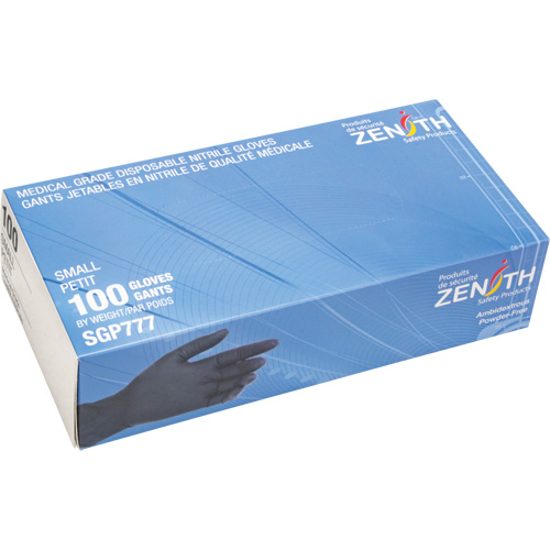 Gants jetables de calibre m&eacute;dical r&eacute;sistants &agrave; la perforation, Petit, Nitrile, 5 mils, Sans poudre, Noir, Classe 2 Infinity Industrial Services Inc.