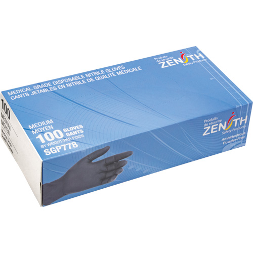 Puncture-Resistant Medical-Grade Disposable Gloves, Medium, Nitrile, 5-mil, Powder-Free, Black, Class 2 Infinity Industrial Services Inc.