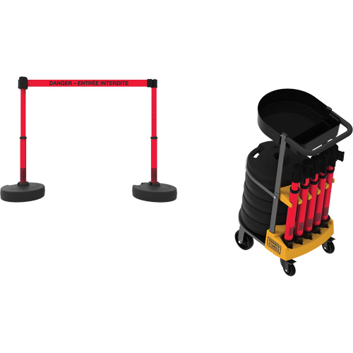 Syst&egrave;me de barri&egrave;re &agrave; chariot portatif avec plateau Plus, 75' lo, M&eacute;tal/Plastique, Rouge Infinity Industrial Services Inc.