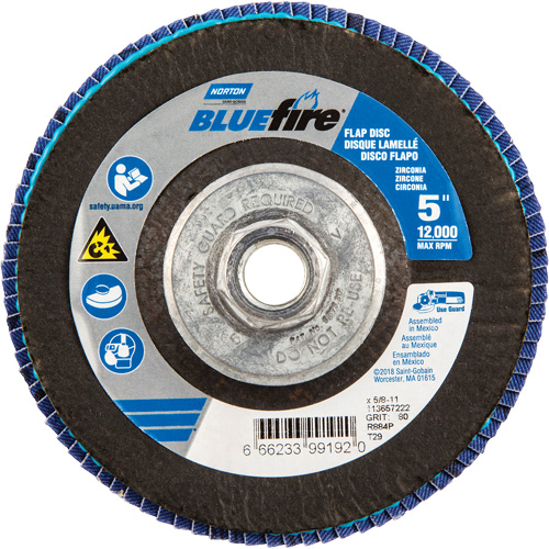 BlueFire&reg; Flap Disc, 5" x 5/8"-11, Type 29, 80 Grit, Zirconia Alumina Infinity Industrial Services Inc.