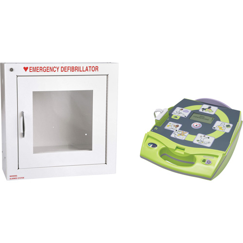 D&eacute;fibrillateur enti&egrave;rement automatis&eacute; AED Plus en anglais avec armoire murale munie d'une alarme, Automatique, Anglais, Classe 4 Infinity Industrial Services Inc.