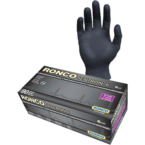 Gants d'examen jetables Sentron 6, 2T-Grand, Nitrile, 6 mils, Sans poudre, Noir, Classe 2 Infinity Industrial Services Inc.