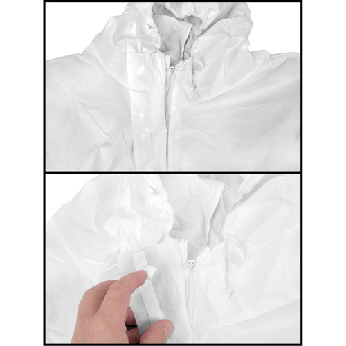 Combinaisons &agrave; capuchon de premi&egrave;re qualit&eacute;, Moyen, Blanc, Microporeux Infinity Industrial Services Inc.