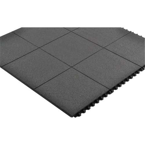 Tapis antifatigue &agrave; imbrication Cushion-Ease, Rugueux, 3' x 3' x 3/4", Noir, Caoutchouc naturel Infinity Industrial Services Inc.