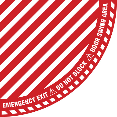 Signalisation au sol ?Emergency Exit? (sortie de secours) pour porte battante en quart de cercle, Adh&eacute;sif, Anglais avec pictogramme Infinity Industrial Services Inc.