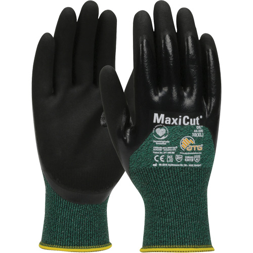 Gants r&eacute;sistants aux coupures dans un milieu de travail huileux ATG MaxiCut, Taille Grand, Calibre 15, Rev&ecirc;tement Nitrile, Enveloppe en Fil technique, ASTM ANSI niveau A2/EN 388 niveau 3/EN 388 niveau B Infinity Industrial Services Inc.