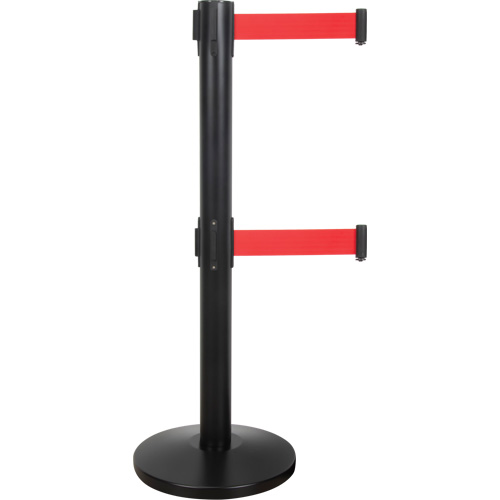 Barri&egrave;re pour le contr&ocirc;le des foules &agrave; courroie double, Acier, 35" h, Ruban Rouge, Longueur du ruban 7' Infinity Industrial Services Inc.