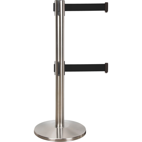 Dual Belt Crowd Control Barrier, Steel, 35" H, Black Tape, 7' Tape Length Infinity Industrial Services Inc.