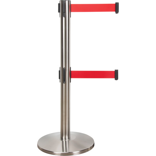 Dual Belt Crowd Control Barrier, Steel, 35" H, Red Tape, 7' Tape Length Infinity Industrial Services Inc.