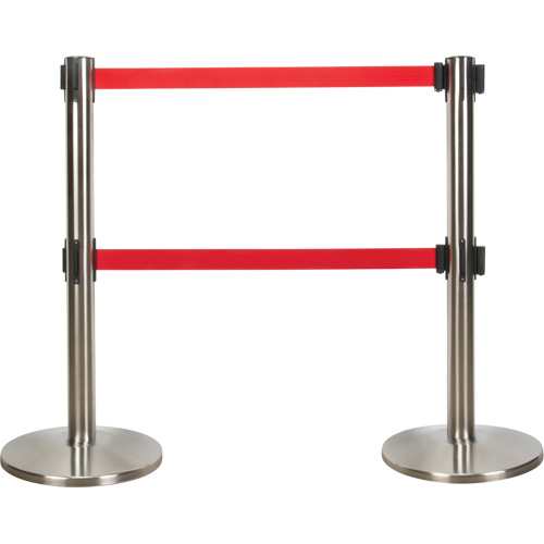 Dual Belt Crowd Control Barrier, Steel, 35" H, Red Tape, 7' Tape Length Infinity Industrial Services Inc.