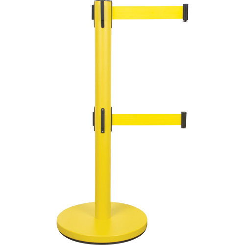 Barri&egrave;re pour le contr&ocirc;le des foules &agrave; courroie double, Acier, 35" h, Ruban Jaune, Longueur du ruban 7' Infinity Industrial Services Inc.