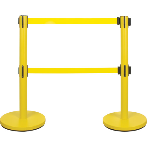 Barri&egrave;re pour le contr&ocirc;le des foules &agrave; courroie double, Acier, 35" h, Ruban Jaune, Longueur du ruban 7' Infinity Industrial Services Inc.