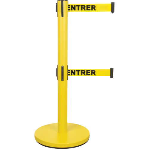Barri&egrave;re pour le contr&ocirc;le des foules &agrave; courroie double, Acier, 35" h, Ruban Jaune, Longueur du ruban 7' Infinity Industrial Services Inc.