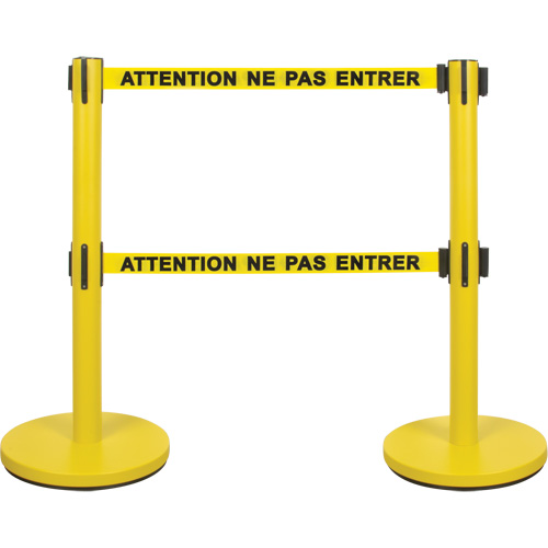Barri&egrave;re pour le contr&ocirc;le des foules &agrave; courroie double, Acier, 35" h, Ruban Jaune, Longueur du ruban 7' Infinity Industrial Services Inc.