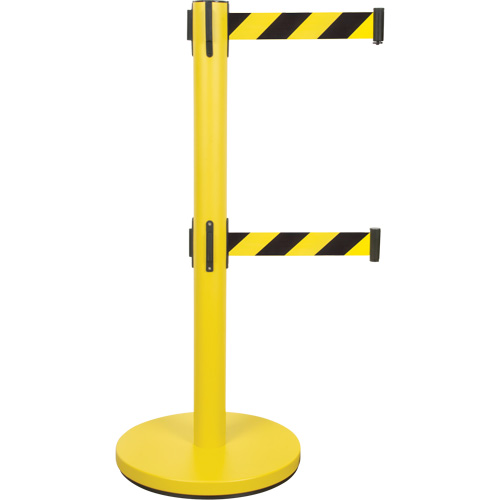 Dual Belt Crowd Control Barrier, Steel, 35" H, Black/Yellow Tape, 7' Tape Length Infinity Industrial Services Inc.