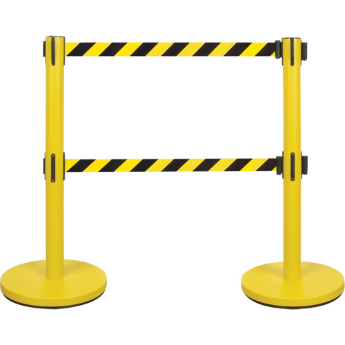 Dual Belt Crowd Control Barrier, Steel, 35" H, Black/Yellow Tape, 7' Tape Length Infinity Industrial Services Inc.