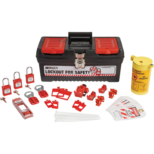 Trousse de cadenassage et d&eacute;tiquetage &eacute;lectrique avec cadenas de s&eacute;curit&eacute; en nylon dans une boîte &agrave; outils, Ensemble &eacute;lectrique, 33 composants compris Infinity Industrial Services Inc.