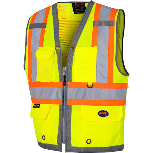 6673 Veste d'arpenteur au dos en maille avec fermeture &agrave; glissi&egrave;re, Jaune lime haute visibilit&eacute;, Petit, Polyester Infinity Industrial Services Inc.
