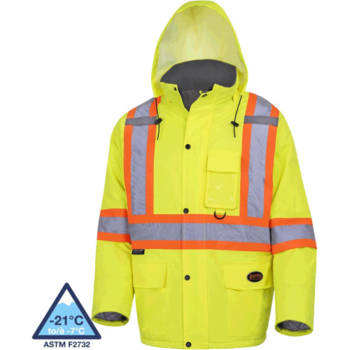 5031 Manteau de s&eacute;curit&eacute; matelass&eacute; imperm&eacute;able, Jaune lime haute visibilit&eacute;, Petit Infinity Industrial Services Inc.
