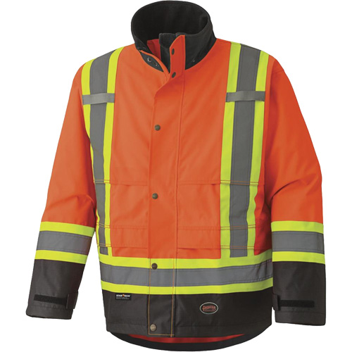 5400 Veste de s&eacute;curit&eacute; imperm&eacute;able 300D Trilobal antid&eacute;chirure, Polyester, Noir/Orange haute visibilit&eacute;, 2T-Grand Infinity Industrial Services Inc.
