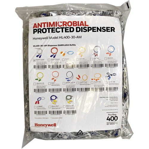 Recharge de bouchons doreille AS-30W pour le distributeur HL400, Vrac - Sac en poly, Avec cordon Infinity Industrial Services Inc.