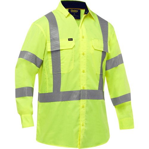 Bisley&reg; X-Back Long Sleeve Work Shirt with X-Airflow, Poly-Cotton, Small, High Visibility Lime-Yellow Infinity Industrial Services Inc.
