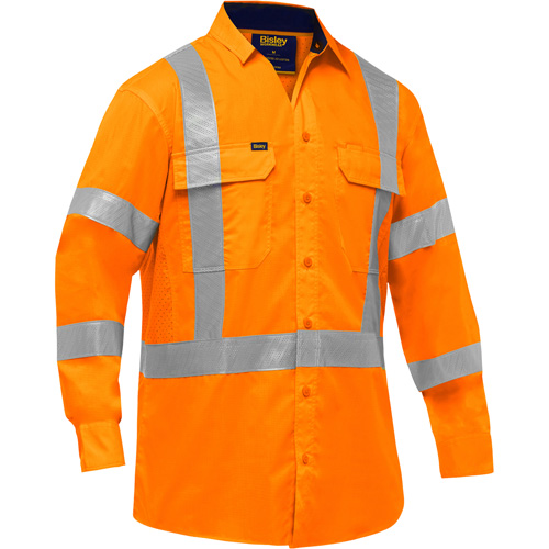 Chemise de travail &agrave; manches longues et X au dos Bisley avec X-Airflow, Poly-coton, Petit, Orange haute visibilit&eacute; Infinity Industrial Services Inc.