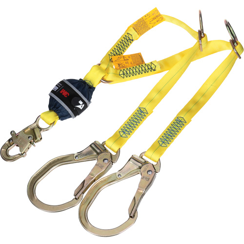 Twin-Leg Tie-Back Web Shock-Absorbing Lanyard, 4', Rebar Hook Center, Snap Hook Leg Ends, Polyester Infinity Industrial Services Inc.