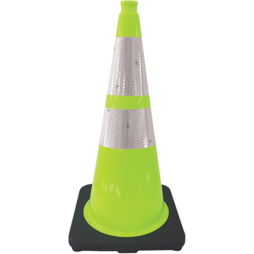 C&ocirc;ne de signalisation de premi&egrave;re qualit&eacute;, 28", Vert lime, Bande(s) r&eacute;fl&eacute;chissante(s) 4" & 6" Infinity Industrial Services Inc.