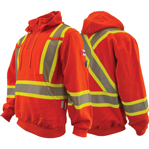 Chandail &agrave; capuchon ignifug&eacute;/r&eacute;sistant &agrave; l'arc &eacute;lectrique avec fermeture &agrave; glissi&egrave;re au quart Atlas Guardian, Hommes, Moyen, Orange haute visibilit&eacute;, 18 cal/cm² Infinity Industrial Services Inc.