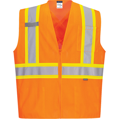 Contrast-Striped Safety Vest, High Visibility Orange, Small, Polyester Infinity Industrial Services Inc.